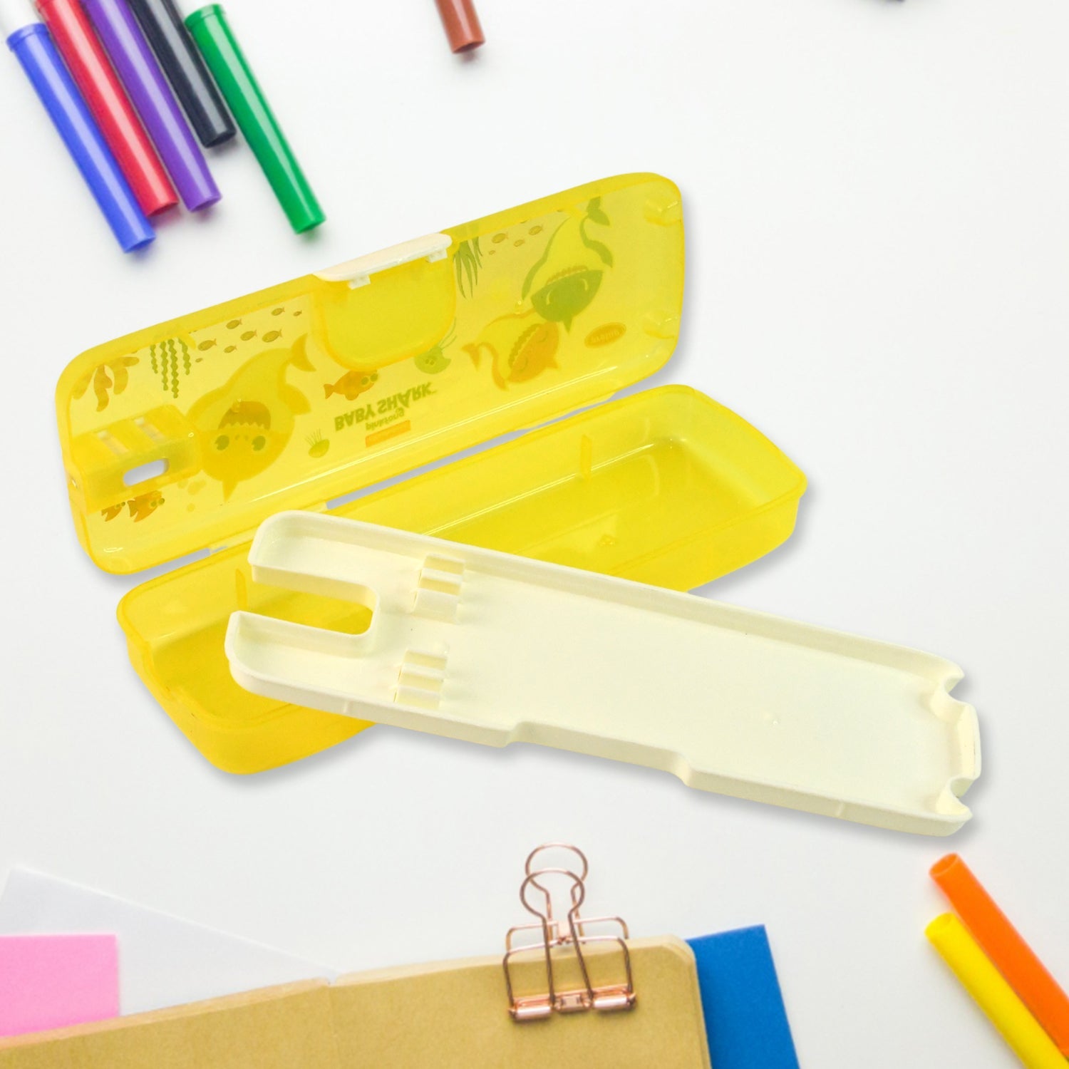 Plastic Pencil Box with LED Light & Cartoon Print (1 Pc) Plastic Pencil Box with LED Light & Cartoon Print (1 Pc)